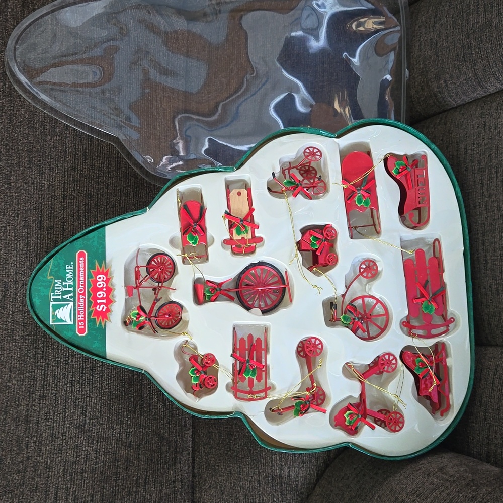 Vintage Christmas Ornaments SET of 15 Different Metal Red Green 1½ - 4" Retro